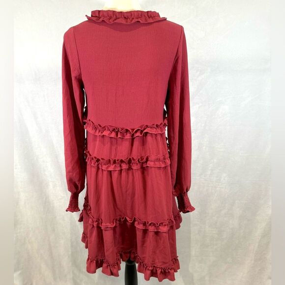 ODDY rose wine long sleeve ruffle tiered dress size small - Picture 5 of 8